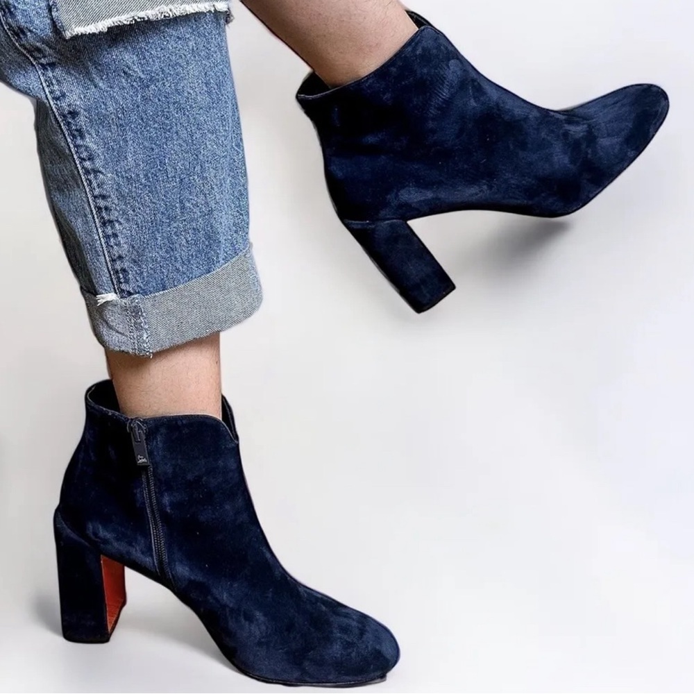 navy blue suede ankle boots
